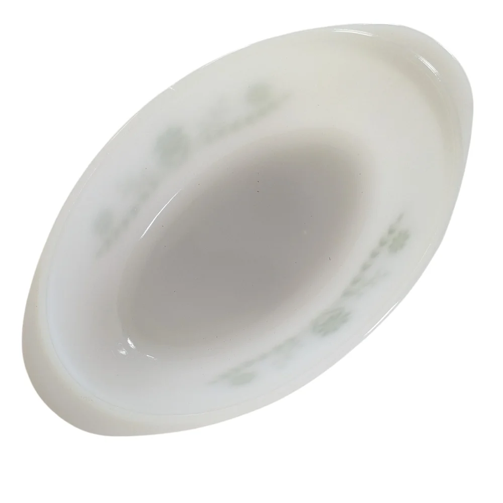 Glasbake Vintage J235 Green Floral Oval Dish